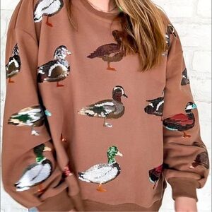 QUEEN OF SPARKLES Brown Duck Sequin Sweatshirt